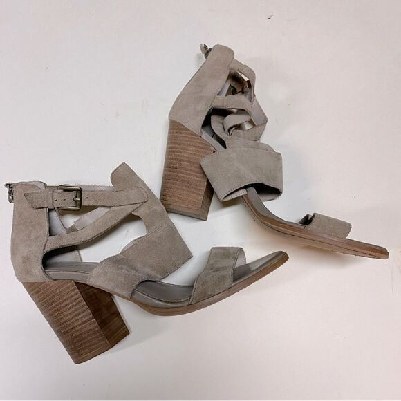 Hinge Cora Block Heel Sandal tan TAUPE SUEDE open toe strappy zip up bootie 9 - Picture 4 of 11
